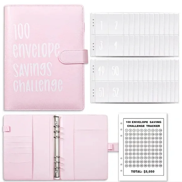 Pink 100 Envelope Savings Challenge Binder - Picture 2 of 6